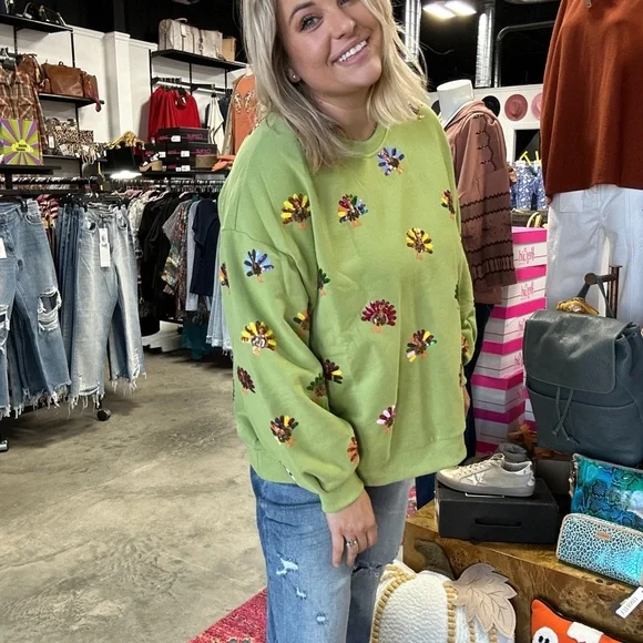 Queen of Sparkles Green Multi Turkey Sweatshirt - Picture 2 of 2